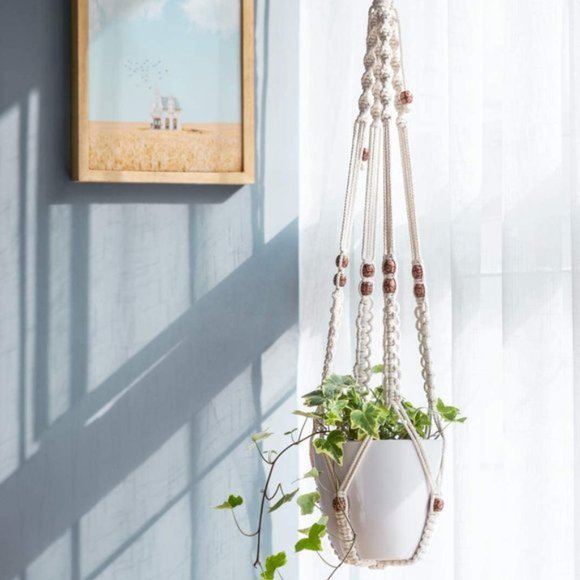 Urban Outfitters Set of 3 Indoor Boho Macrame Plant Hangers Wall Hanging Planter - Picture 4 of 9